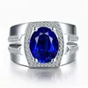 925 Sterling Silver Gold-Peclated Sapphire Set Ring voor knappe mannen met dominante persoonlijkheid en verstelbare opening