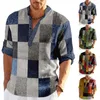 Men's Casual Shirts Tops T Shirt Outdoor Vacation Slight Stretch Stand Collar V Neck 3D Print Blouse Colorblock Comfy