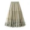 Modne spódnice Tutule Tuulle Maxi spódnica kobiet 2024 Koreańska elegancka siatka A linia wysokiej talii Plated Long Female P574