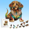 Puzzle en bois de chien coloré pour les enfants adultes, pièces en forme d'animal puzzles puzzles toys, cadeau de Noël décor de la maison gibier familial