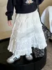 Kids Lace Hollow Embroidery Long Ckerts Girls Tiered Falbala Princess Skirt 2024 Summer Children Birthday Salting Z7678