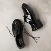 Casual Shoes British Style Japanned Leather Brogue Woman Lace Up Fretwork Plush Winter Flats Women Round Toe Oxford Derby Y746