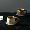 Cups Saucers 300ML Japanese Handmade Coffee Cup And Saucer Retro Stoare Afternoon Tea Set Hand Punch Cute