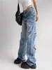 Jeans womans fashion cotone ad alta cerniera con cerniera tasche a cavità