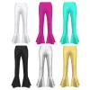 Broek kinderen meisjes glanzende metalen wijd uitlopende lange broek elastische hoge taille ruche ruches bellbottom broek jazz disco podium performance broek