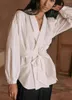Kvinnors blusar Cross Collar White Shirt Lapel Long Sleeve Cardigan V Neck Tie Top Women
