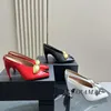 Slippers Shiny Red Leather Square Peep Toe Metal Fivele High Heel Mules Summer Quality Women's Large Size Dress Dress