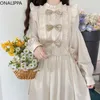 Lässige Kleider Onalippa süße Bögen Rüschenkleid mit Kawaii hohe Taille Langarmes Preppy Style Chic Design A Line Vestidos