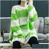 Women Sweters 2023 Spring i jesienne sweter Mohair w paski dziur