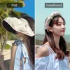 Visors Wide Brim Hats Bucket Summer Shell Sunshade Women Outdoor Beach Soft Foldable Caps UV Protection Dual Use Hair Hoop Sun Hat 240412