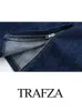 Trafza Summer Women Fashion Denim 2 Pig Piece Suit Slit Slit Splicing Dress Basic Commute Female knie lengte brede been broek 240412