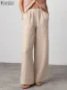 Pants Zanzea Fashion Stripe Printed Pants Summer Casual Loose Trousers Ladies Elegant Wide Leg Pant Ankle Length Oversize Long Palazzo