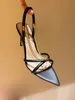 Elegancki 2024S/s Gianvito Rossi łańcuch sztyletto Sandały Sandały Kobiety Złote łańcuchowe paski boczne Wskazane palce Seksowne pompy Party Wedding Heels EU35-41