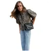 Женские блузки Dayifun 2024 Summer Lace Up Design Leopard Print Ridts Demprament Casual Bubble Blusas Cardigan Cardigan