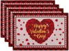 Tischmatten Valentinstag Tischematen Set von 4 Rose Love Heart Leinen waschbarer Esshitze-resistenter Ort für Home 12x18 Zoll
