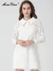 Abiti casual Moaayina Autumn Fashion Runway White Vintage Lace Dress Women Wappel Long Button Holiday Party High Waist Mini