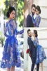 Royal Blue Sheer långa ärmar Lace Cocktail Dresses 2019 Elegant Scoop Kne Längd En linje Kort parti Prom Dress Homecoming Gown H6451214