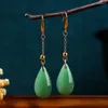 Dangle Earrings Ethnic Style S925 Silver Plated 18K Golden Bottom Yang Green Water Drop Imitation Jade Ear Hook