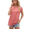 Women's T Shirts Spring/Summer Round Neck Short Sleeve Loose Pocket Wiped Shoulder T-shirt Top