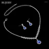 Halsband örhängen set Blijery Royal Blue Teardrop Crystal Bridal Silver Color For Women Wedding Engagement Smycken