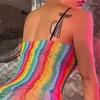 Seksowne kobiety Fishnet ukryć Rainbow Hollow Out Bodycon Dress bez bikini wakacyjna odzież plażowa damskie stroje kąpielowe CT001