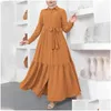 Etniska kläder Eleganta kvinnor Muslim Islamiska långärmad Abaya Kaftan Ruffled klänning Arab Robe Modest Vestidos Spring Clothes Drop Deli Ot0wt