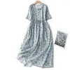 Party Dresses Cotton And Linen Printed Short-sleeved Dress Female Summer Korean Retro Literary Loose Temperament Doll Collar Casual Dresse