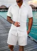 Camicia da uomo in cotone e lino in lino colore a strisce a strisce corta a strisce corta pantaloncini da spiaggia di grandi dimensioni Summer Street Wear 240411