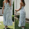 Abiti casual Donne vestiti Floral Stampa Halter Maxi per una prendisole per la spiaggia di vacanza con patchwork a pieghe di spalla