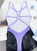 Dames badmode 2024 sexy paars vastgebonden vrouwen hoog gesneden push omhoog een stuk zwempak monokini backless holle badpak