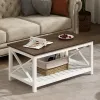 ChooChoo Coffee Table, Rustic Farmhouse Table with Shelf for Living Room, Vintage Finish White, Coffee Table Center Table