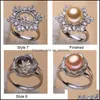 Schmuckeinstellungen 925 Sier DIY Pearl Ring glänzender Zirkon für Frauen Mädchen Mode verstellbare Größe Geschenk Drop Lieferung Dhgarden Dhjwz