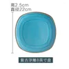 Płytki Blue Platter Ceramics Glaze w dół kolorowy sałatka warzywna biała kropka płyta europejska zwięzła gospodarstwo domowe małe stek