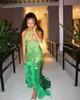 Scintillanti abiti da ballo long e long da ballo verde smeraldo per donna abito di gala di compleanno di velluto di lussuoso diamante