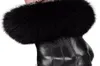 Зимние черные перчатки овчины кожаные перчатки для женщин кроличьи меховые запястья вершины овчины -кожи черные теплые женские перчатки 2016150263