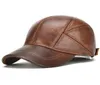 Ball Caps 2022 Genuine Leather Cowhide Baseball Cap For Man Male With Ear Flaps Classic Brand BlackBrown Gorras Dad Fashion2292746