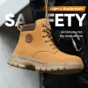 Botas Antismash Trabajo Botas de seguridad para hombres, zapatos de punta de acero, botas marrones de zapatillas de deporte a prueba de pinchazos, indestructibles e impermeables