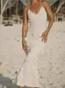 Sıradan elbiseler zarif 3d çiçek örgü uzun elbise kadınlar derin v yaka spagetti kayış sırtsız kolsuz plaj 2024 yaz bayan cobes