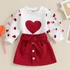 Clothing Sets Toddler Baby Girl Valentines Day Outfit Infant Little Kids Long Sleeve Love Heart Shirt Skirt Clothes Set With Belt