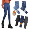 Jeans para mujeres Mujeres Termales de invierno Nieve caliente Ladera estirada Flosa espesa de los estudiantes Pantalones de mezclilla de mezclilla Pantalones de piel de vellón