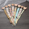 Baby Beech Wood Pacifier Clip Handgjorda virkning Bomull Rope Nippelkedja för omvårdnad Tugga Toy Shower Gift Soother 240409