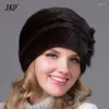 Basker Russian Winter Fur Hat For Women äkta Mink Cap med blomstil 2024 Varm av hög kvalitet eleganta damer DHY-64