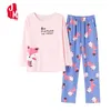 Vêtements à la maison mignon pijama set femme coton kawaii dessin animé imprimé à manches longues