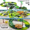 Railway Racing Track Play Set Educational DIY Bend Flexible Race Track Electronic Flash LED Light Car Dino Toys For Children 240329