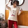 Heimkleidung Herbst 2024 Frauen Baumwolle Kawaii Kitty Pyjamas Tracksuit Nightie Winter Koreanische Langärmel und Hosen Pijama zweiteiliger Anzug