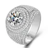 Lyxig och avancerad mode Mosang Stone Sparkling Diamond Mens Ring med full vita guldfärg inlagd dominerande rent silver