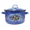 EMAMEL SOUP POT Blue Star Highlight Curl Storage Tank Hushåll med lock Matlagningspanna för kök Retro Pastoral Flowers Cookware