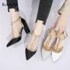 Dress Shoes Plus Size 35-43 Rivet High Heels T Strap Women Patent Leather 2024 Summer Pumps Bridal Ladies 75C79