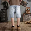 Sommer lose Männer zerrissene Shorts, nostalgische gerade kurze Jeans, hellblau, geeignet für 50-142 kg Männer