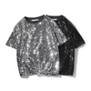 Men's T Shirts Mens Sequins O-Neck Short Sleeve Loose Elegant Tops Clothes Summer Dancewear Party Night Club Solid Color Tee Garment